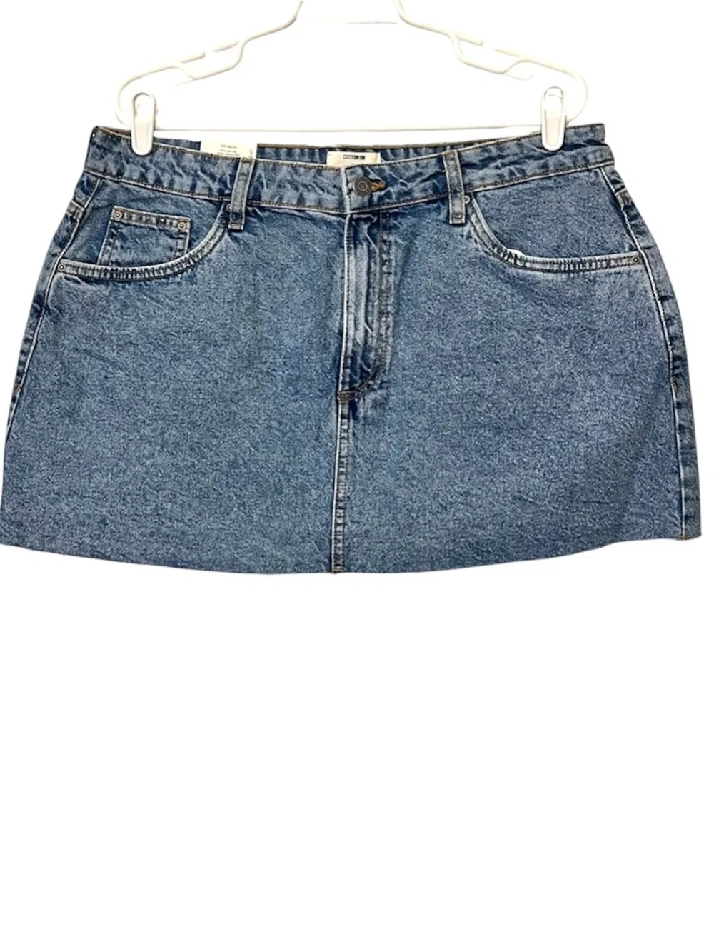 Cotton-On Denim Mini Skirt Mid Rise Fitted‎ Waist Vintage Look, Blue, Sz 34 / XL